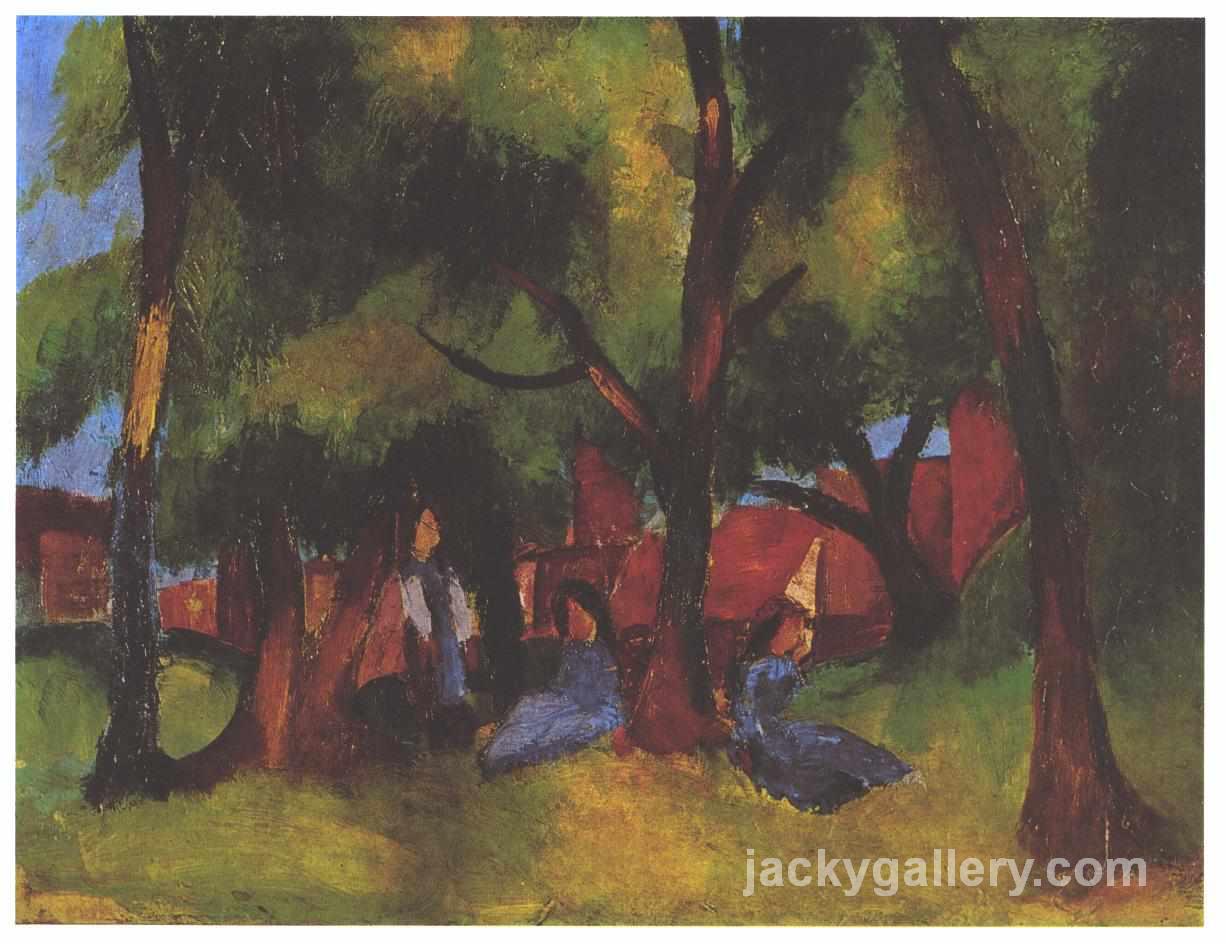 Children and sunny trees, August Macke painting